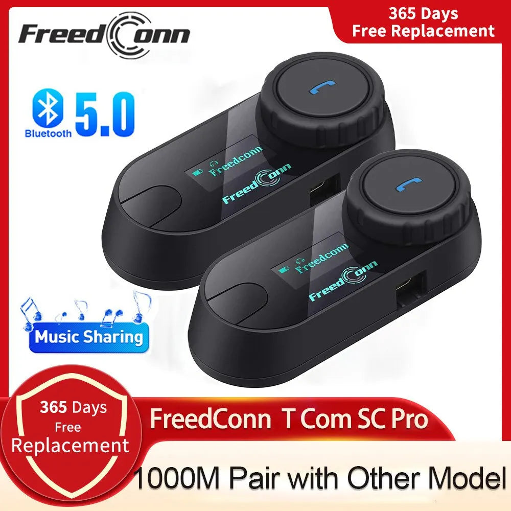 Freedconn T Com SC Bluetooth Motorcycle Intercom – Helmet Headset, Wireless Communication, BT 5.0, Music Share, 6 Riders, FM