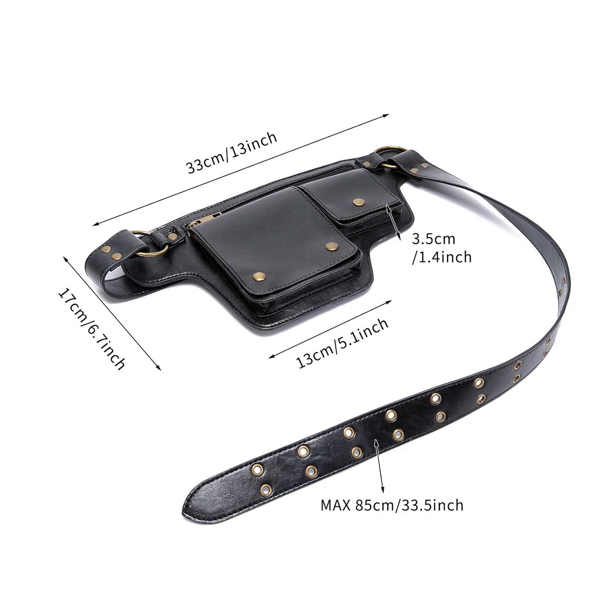 Cool Punk Motorcycle Style Waist Bag – Retro Adjustable Belt Bag for Outdoor Sports, Fashionable Fanny Pack