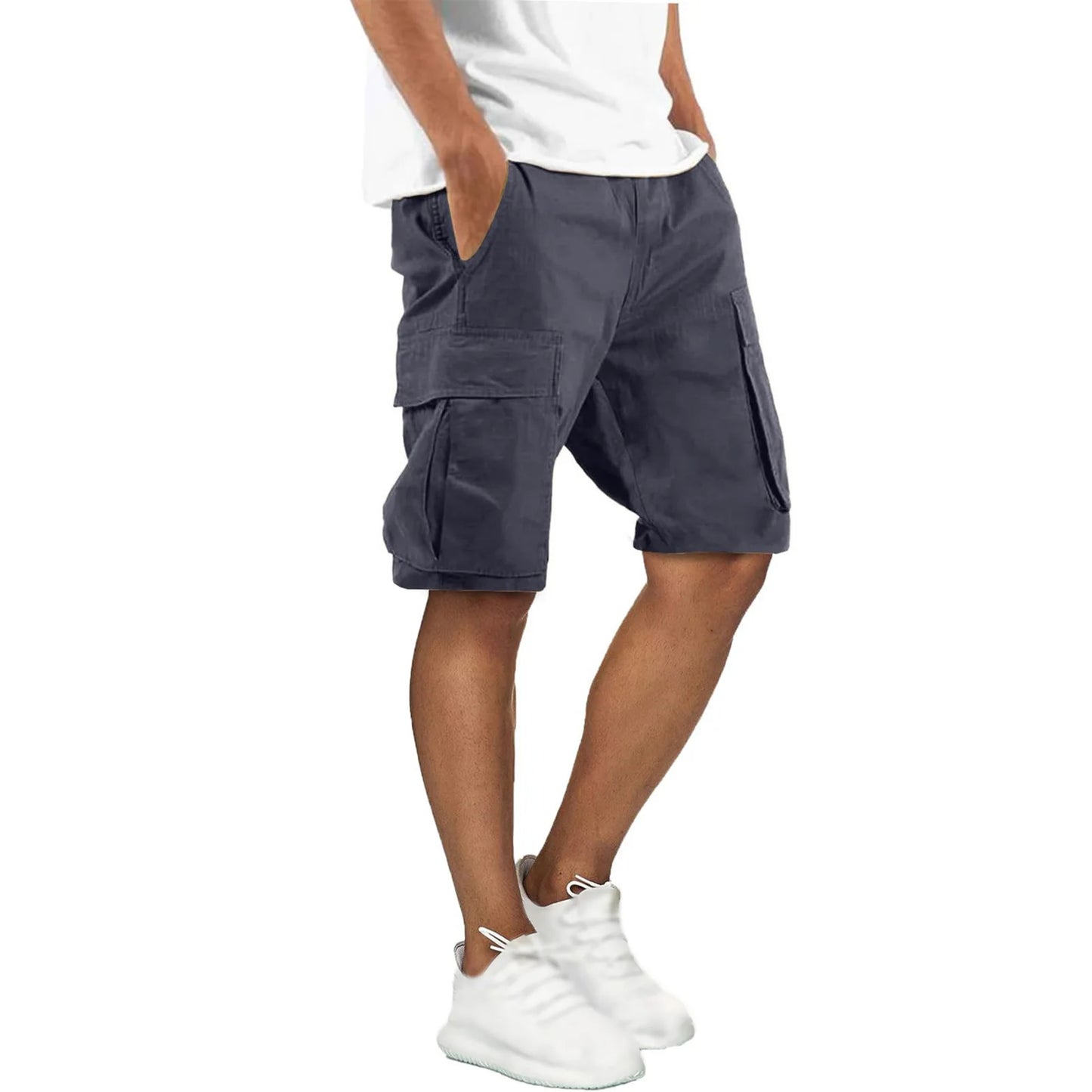 Men's Multi-Pocket Cargo Shorts - Loose Fit Drawstring Waist Knee-Length Summer Outdoor Casual Pants