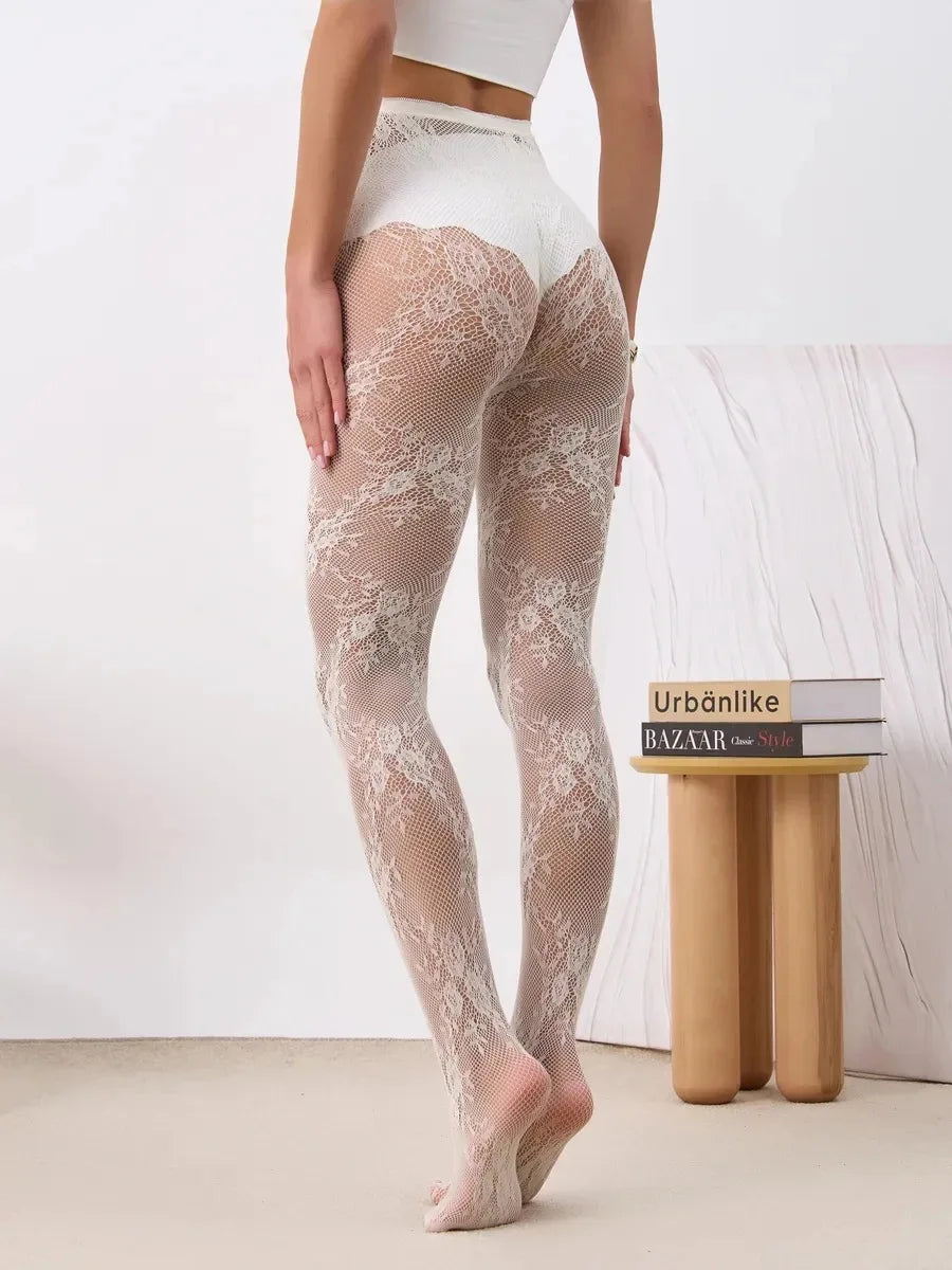 Women's Gothic Lace Pantyhose - Sexy Hollow Out Fishnet Stockings for Spring & Valentine's Day Fashion