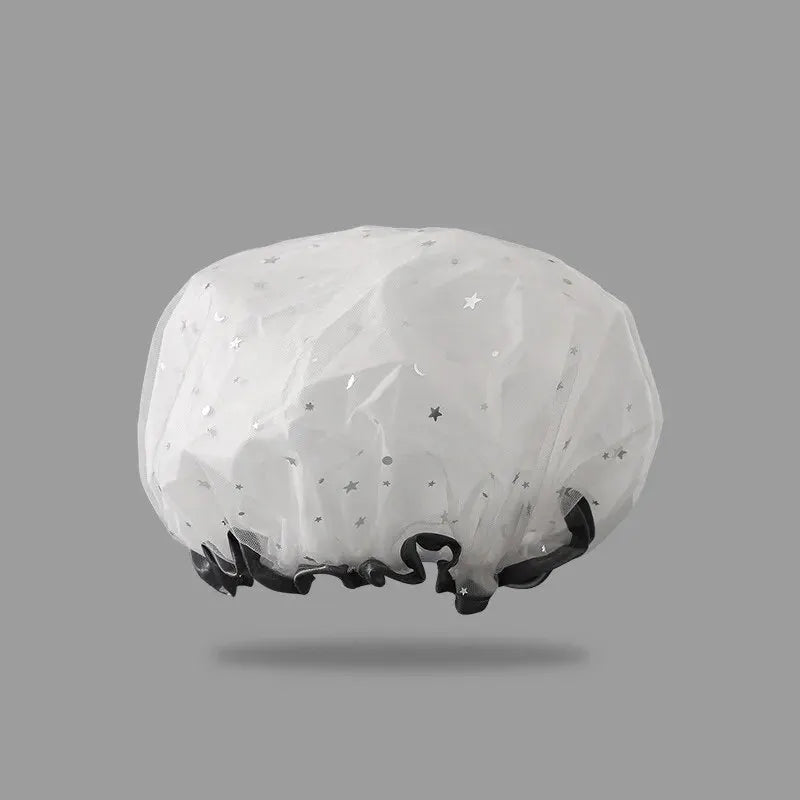 Double-Layer Waterproof Shower Cap — PVC Bathing Hat for Adult Women, Kitchen & Bathroom Use
