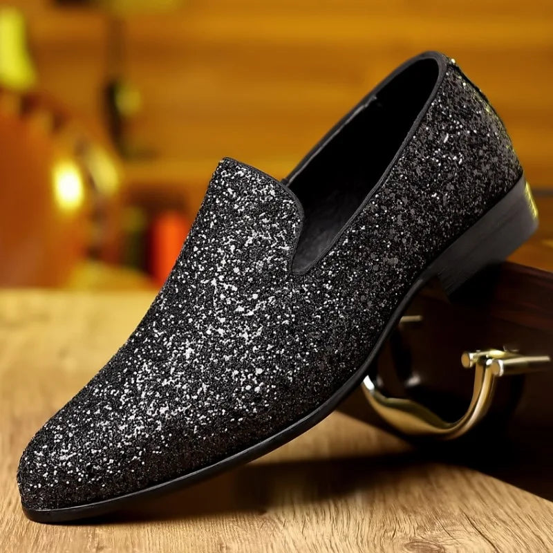 Men’s Sequin Loafers - Luxury Gold Silver Slip-On Formal Wedding and Party Dress Shoes