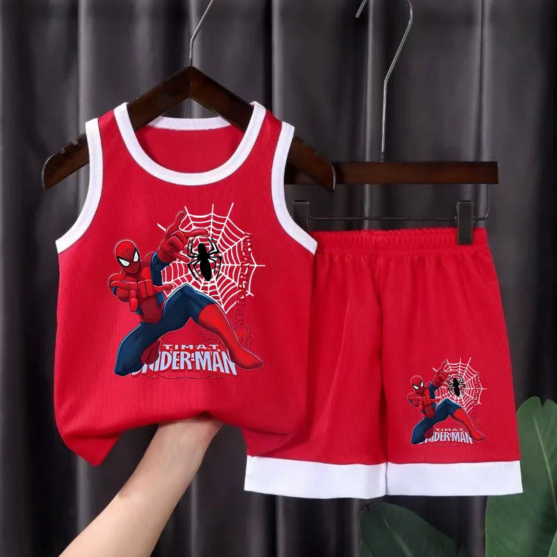 Kids Summer Basketball Outfit Set - Breathable Mesh Vest & Shorts Cartoon Sportswear for Boys