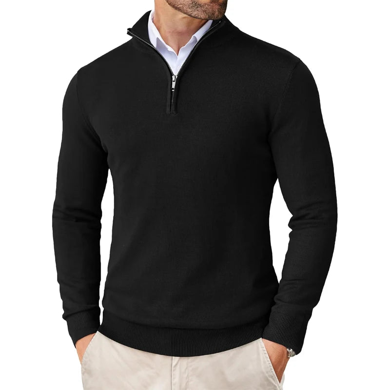Men's Quarter Zip Sweater - Slim Fit Lightweight Mock Neck Knitted Pullover Casual Outdoor Streetwear Top