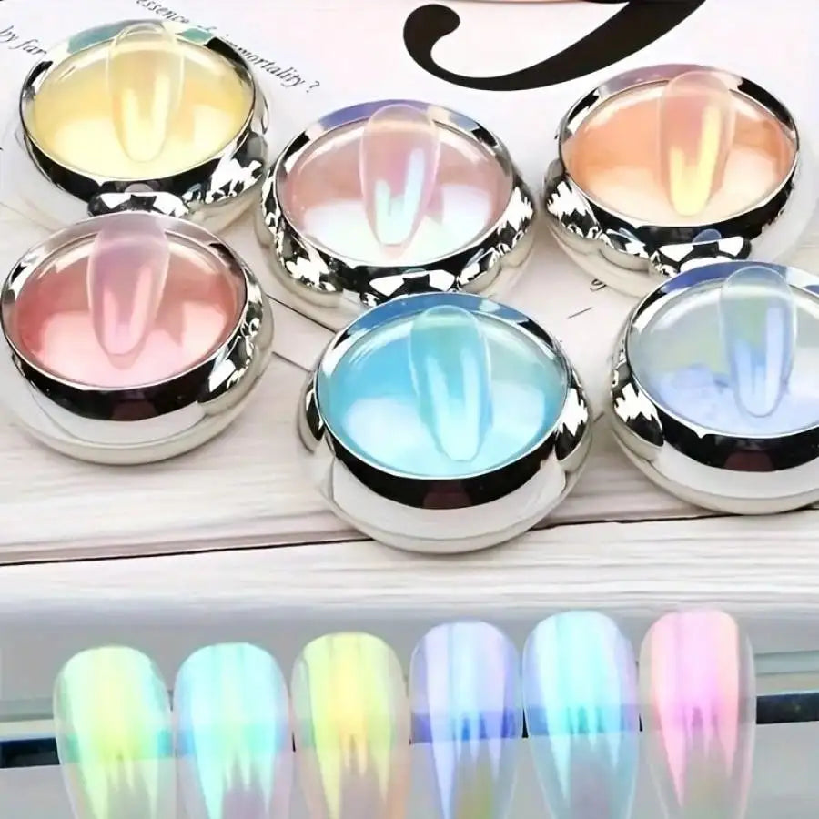 6pcs Shimmering Aurora Nail Powder – Multichrome Metallic Mirror Effect Chameleon Gel Polish