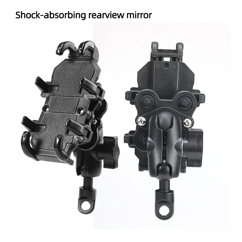 Motorcycle & Bike Phone Holder with Shock Absorber – Handlebar Rearview Mirror Mount for 4.7–7.1” Smartphones