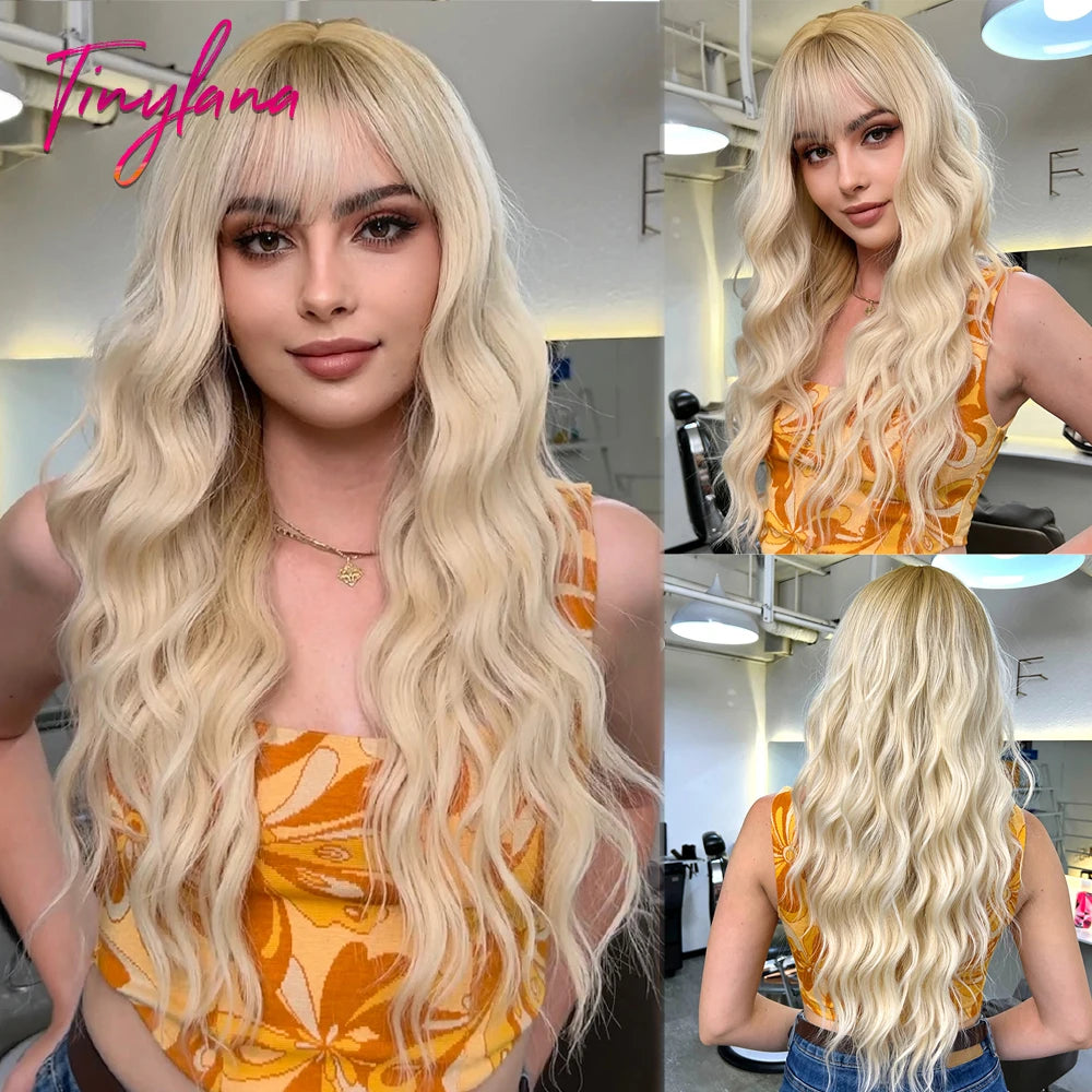Super Long Curly Wavy Brown Synthetic Wig with Bangs – Heat-Resistant Afro Style for Cosplay, Party, Halloween, White Women