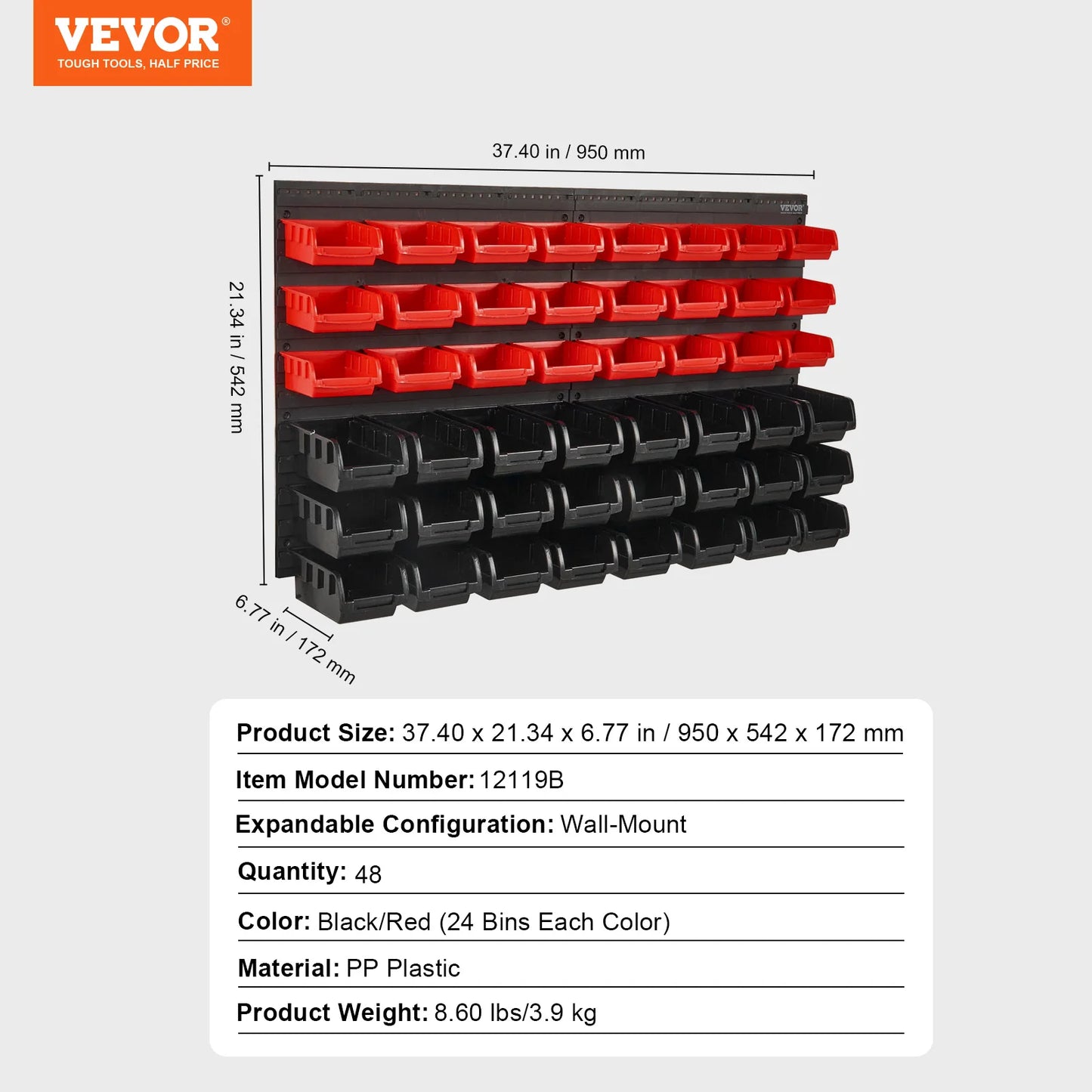 VEVOR Wall-Mounted Storage Bins β 30/48-Bin Garage Organizer with Hooks