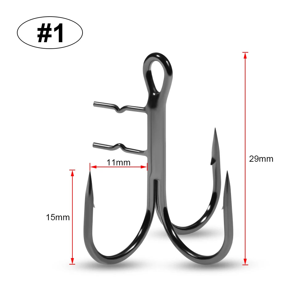 Rosewood Treble Fishing Hook with Holder - Extra Sharp Barbed Triple Hooks for Soft Swimbaits & Rubber Baits