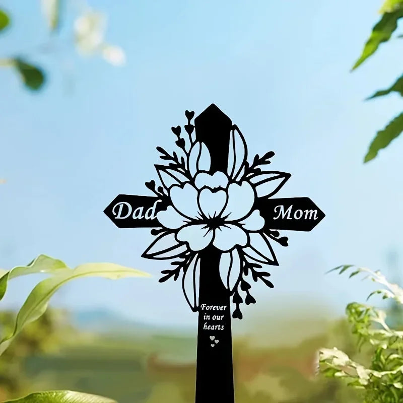 Metal Cemetery Memorial Cross – Elegant Grave Decoration for Dad & Loved Ones