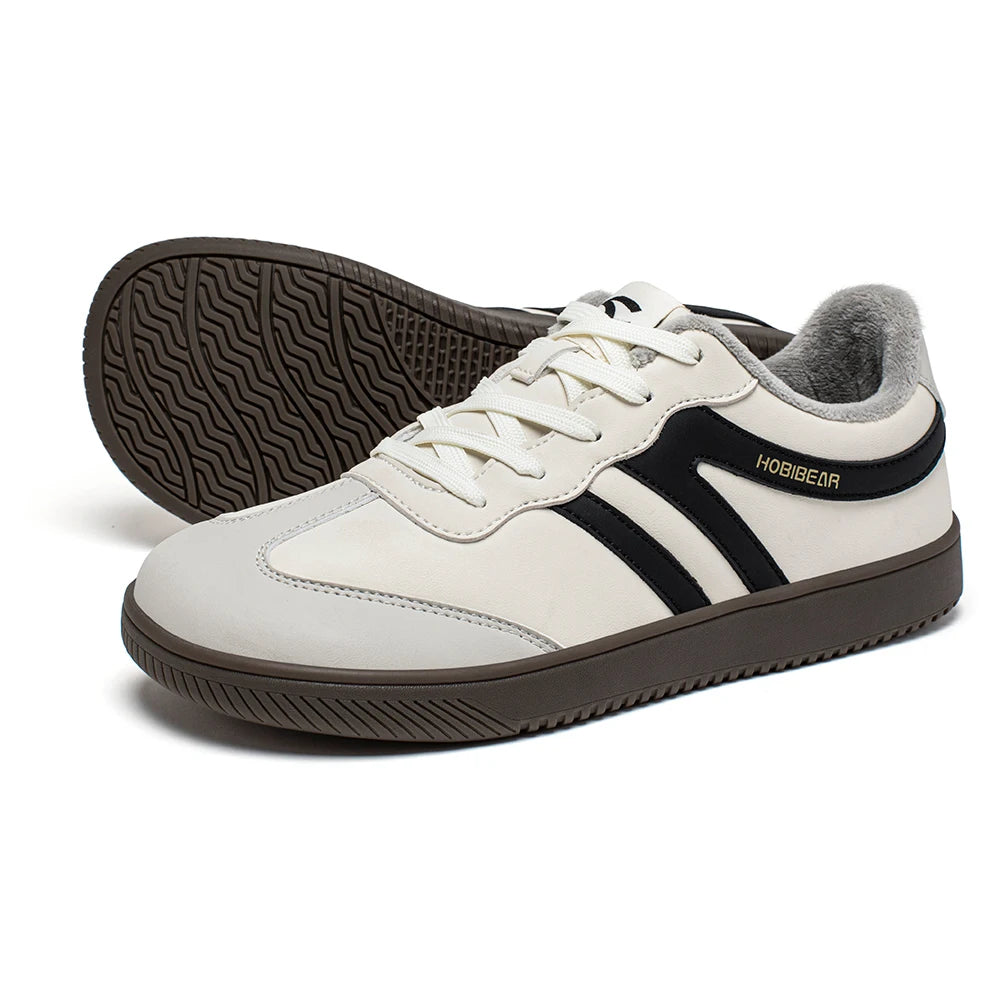 HOBIBEAR Wide-Toe Unisex Sneakers — Faux Leather with Faux Fur Lining, Casual Retro Lace-Up Shoes for Men & Women