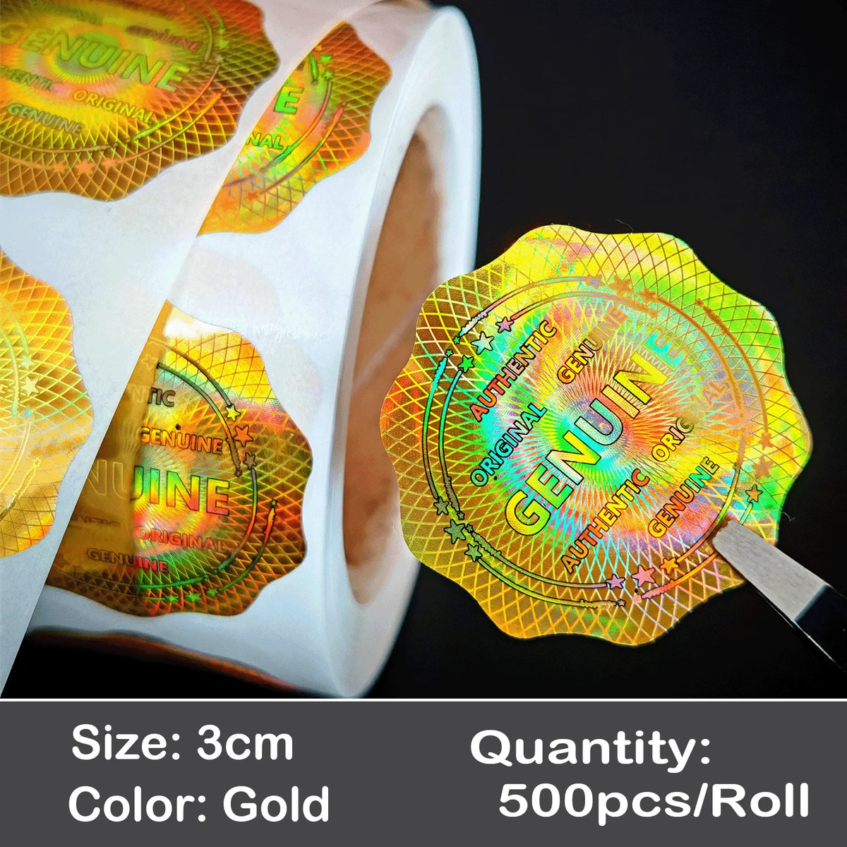 500pcs Hologram Tamper-Proof Stickers - Genuine Security Warranty Void Sealing Labels 15mm