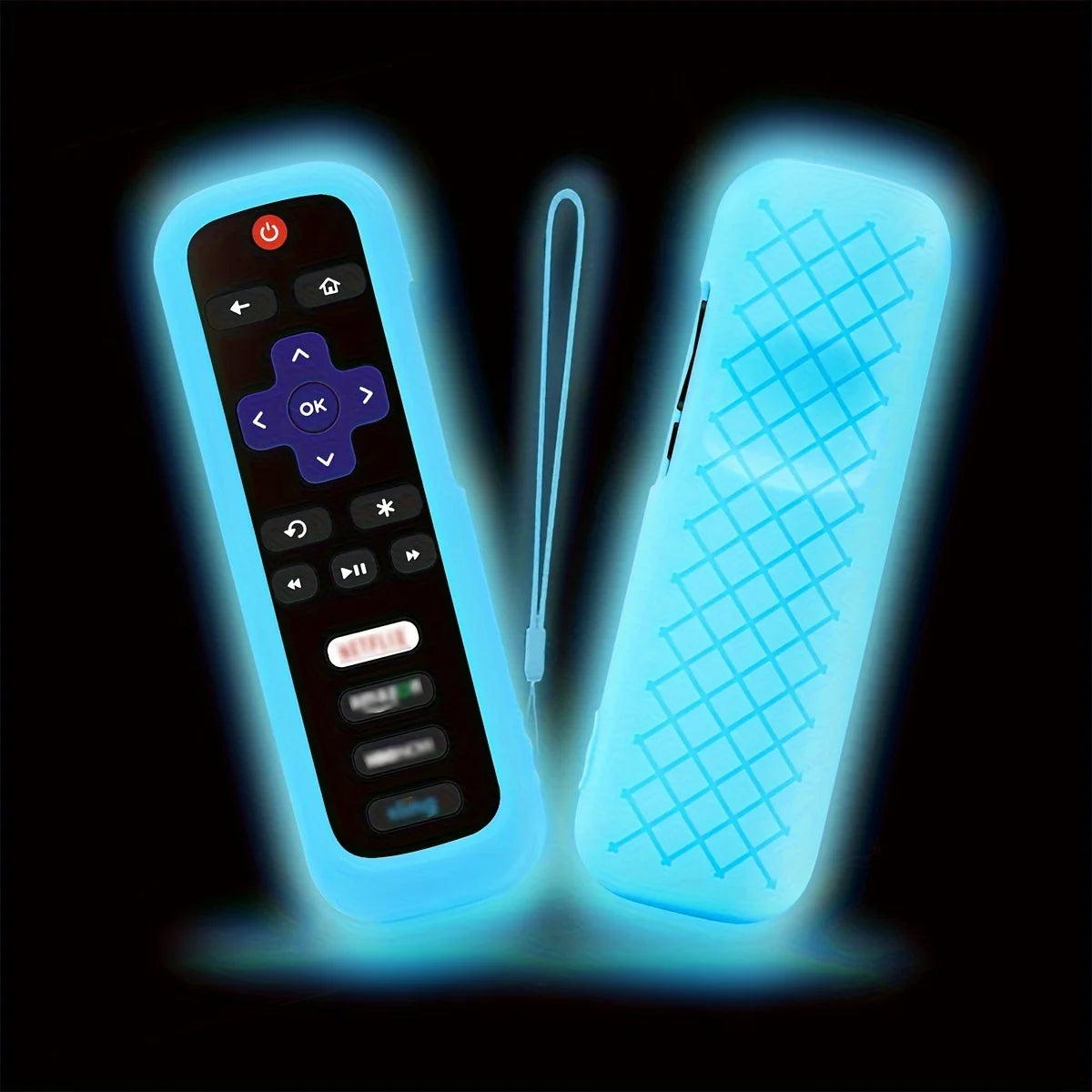 Luminous Silicone Remote Cover - Glow Protective Case with Rope for TCL Hisense Roku TV Remote Control