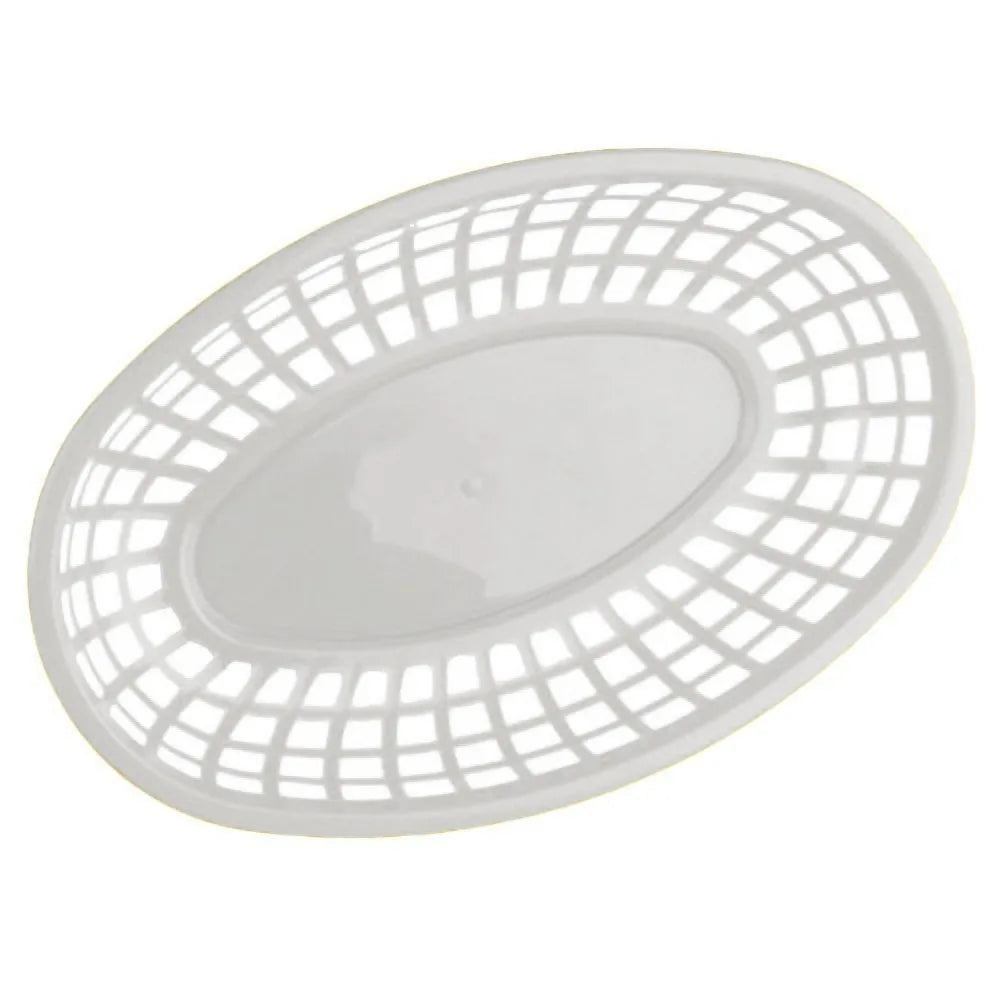 Fries Burger Serving Baskets - Colorful Oval Plastic Food Trays for Fast Food, Hot Dogs, Snacks & Reusable Restaurant Service