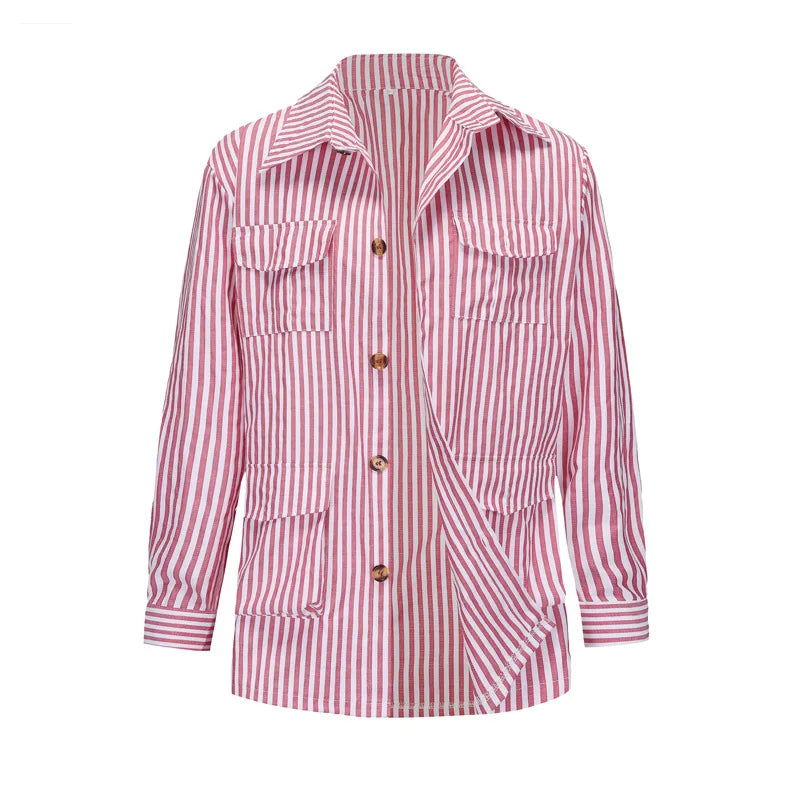 Men’s Spring Light Luxury Striped Long Sleeve Shirt with Pocket, Casual Button-Down Streetwear Shirt with Belt S–5XL 2025 Edition