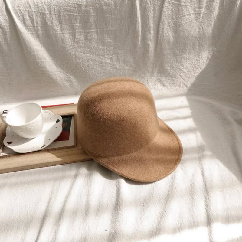 Winter Fedora Hat for Women - Korean Flat Top, Wool, British Casual Style in Navy, Black, Gray, Khaki, High Quality Equestrian Fashion