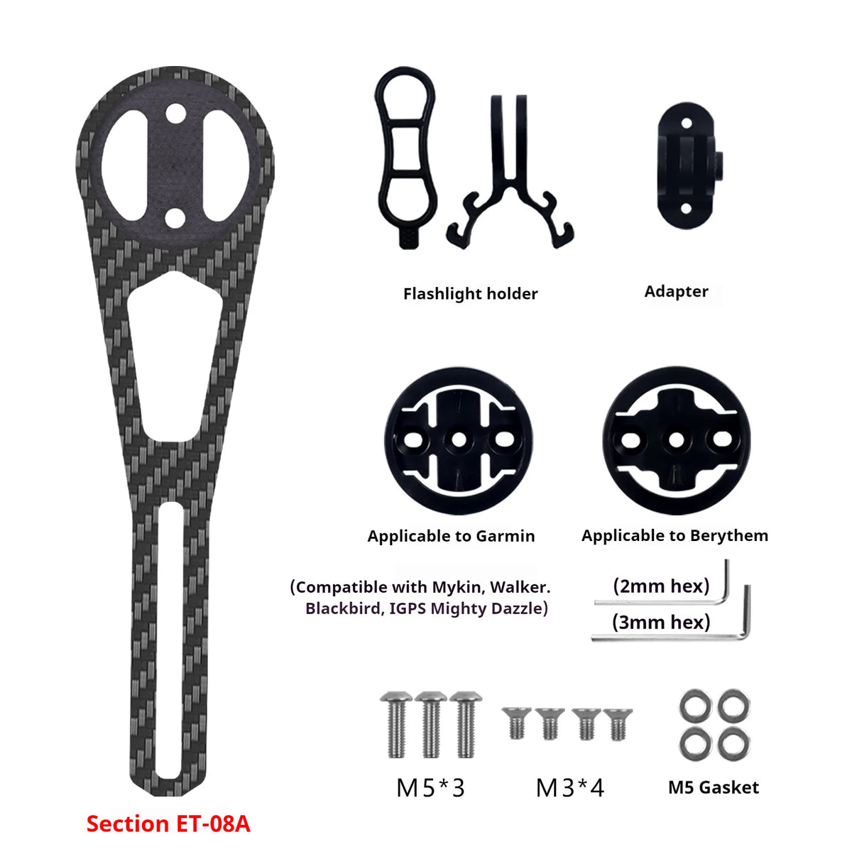 ENLEE Carbon Fiber Road Bike Handlebar Mount - Integrated Computer, Headlight and Camera Extension Bracket