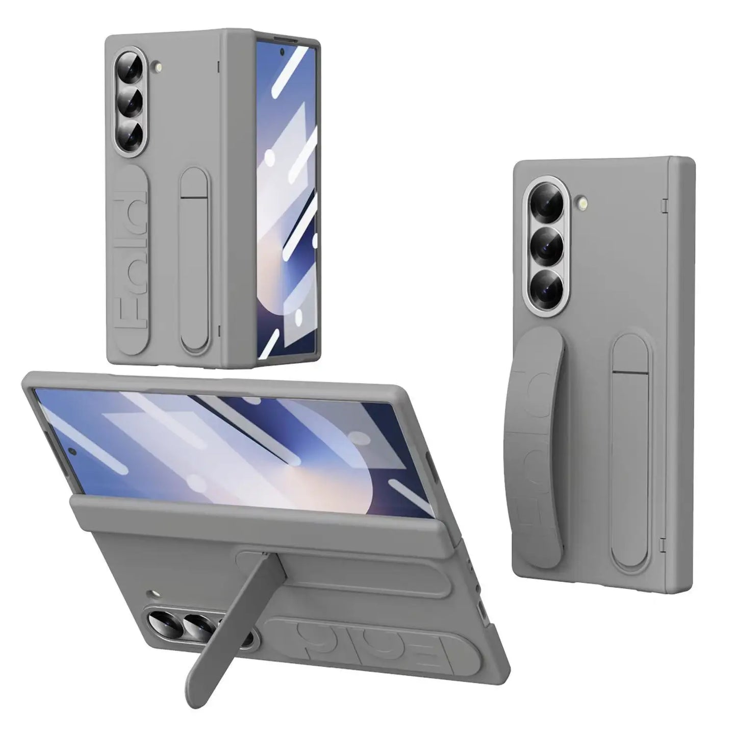 Original Silicone Grip Phone Case for Samsung Galaxy Z Fold 4-7 – Stand & Hinge Protective Cover with Glass Film