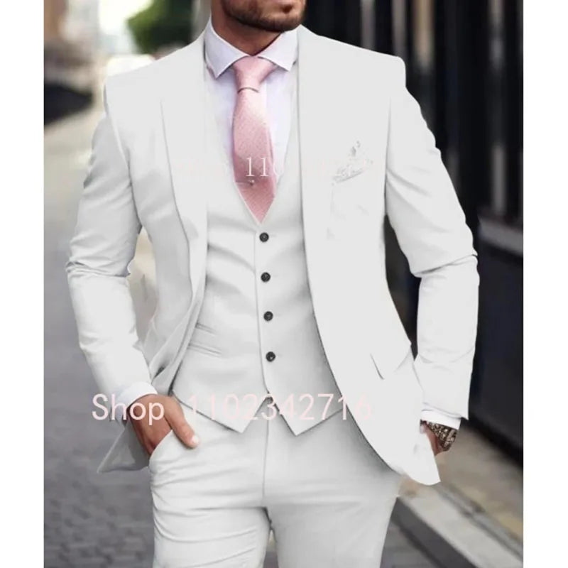 Men's Pink 3 Piece Suit - Slim Fit Wedding Tuxedo Jacket, Vest & Pants Set For Groom Formal Occasions