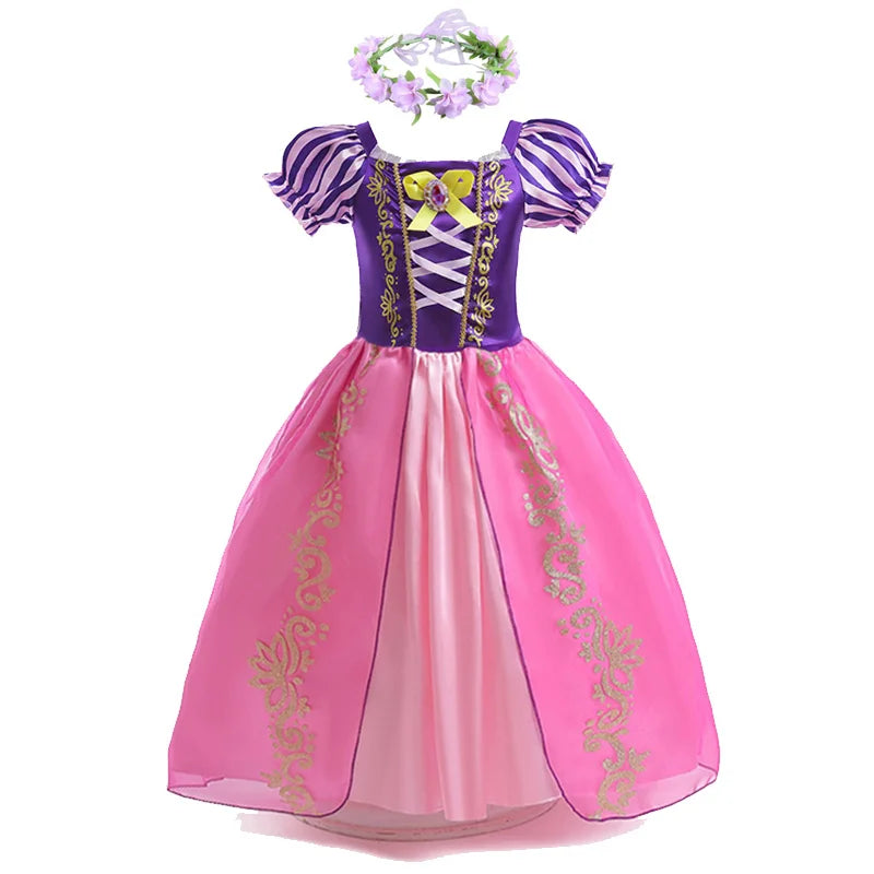 Disney Rapunzel Princess Dress - Purple Puff Sleeve Tangled Cosplay Costume for Girls, Halloween & Birthday Ball Gown
