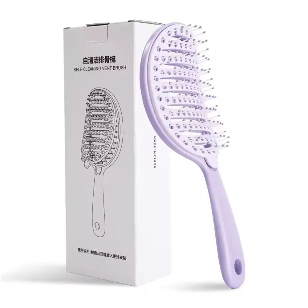 Self-Cleaning Hairbrush & Scalp Massager Anti-Frizz Volumizing Portable Styling Brush for Smooth Fluffy Hair