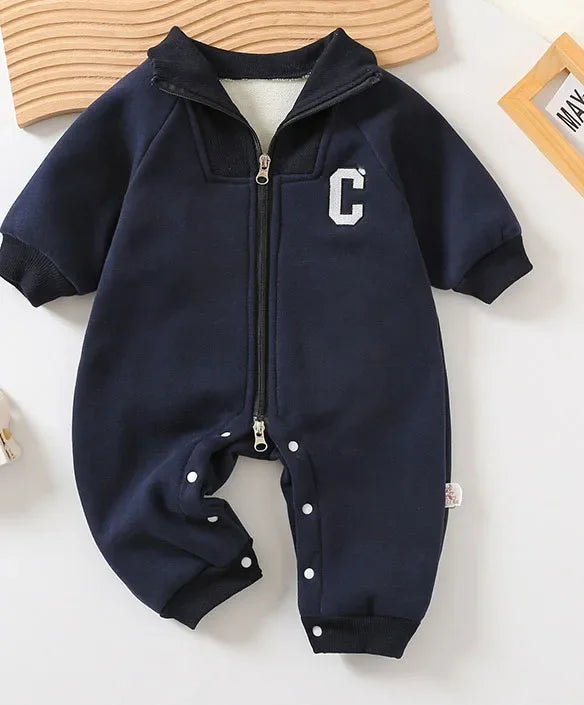 2024 Autumn Winter Baby Romper β Thick Lined Boys Jumpsuit with Fur, Toddler Outfit for Cold Weather