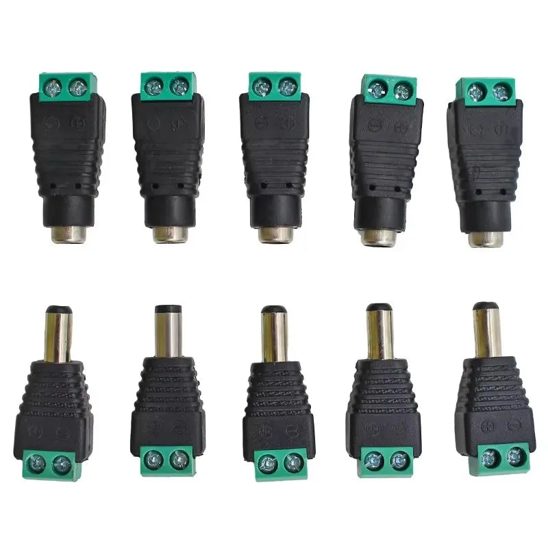 5 Pairs Welding-Free DC Plugs 5.5x2.1mm β Male & Female Green Terminal Power Connectors with Push Button