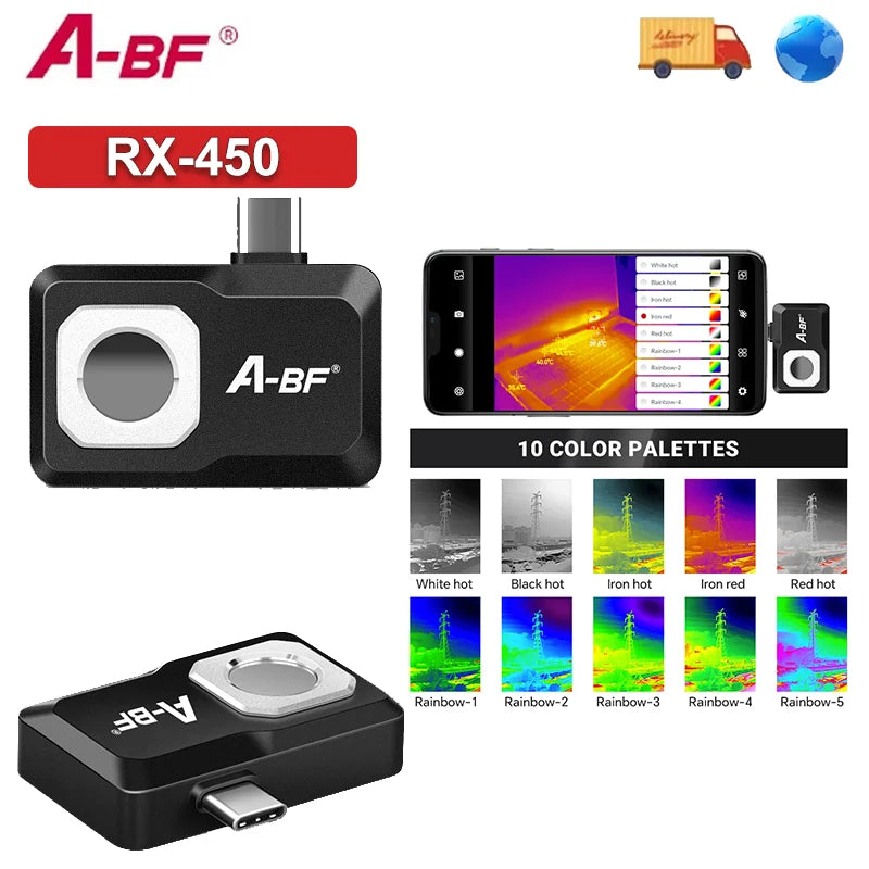 A-BF RX-450 Thermal Imaging Camera - 256×192 Industrial PCB Heat Pipe Detector for USB-C Phones