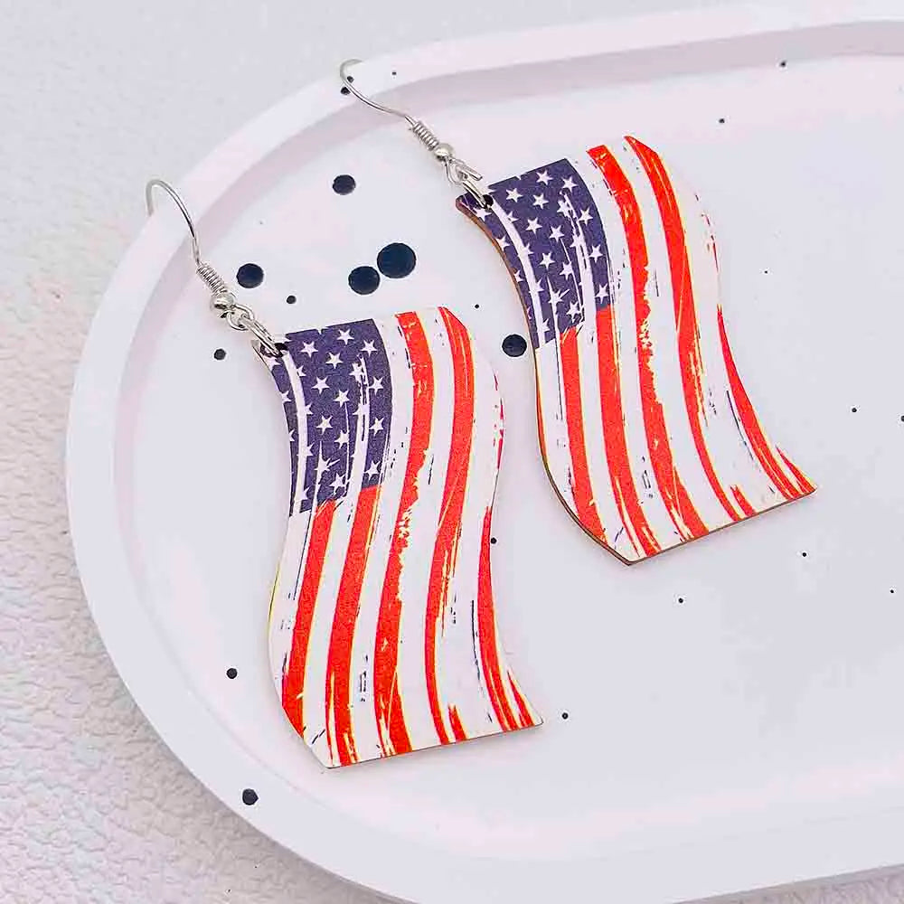 American Flag Drop Dangle Earrings - Patriotic 4th of July Teardrop Tassel Rhinestone Jewelry for Women