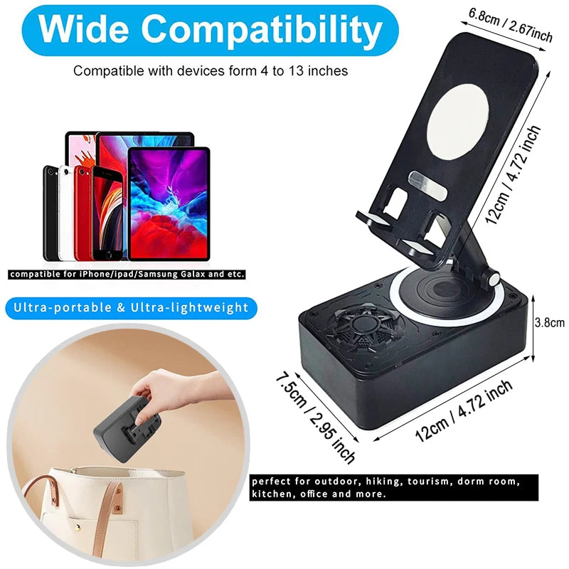 Adjustable Phone Stand with Bluetooth Speaker - Portable Desktop Holder for Phones and Tablets