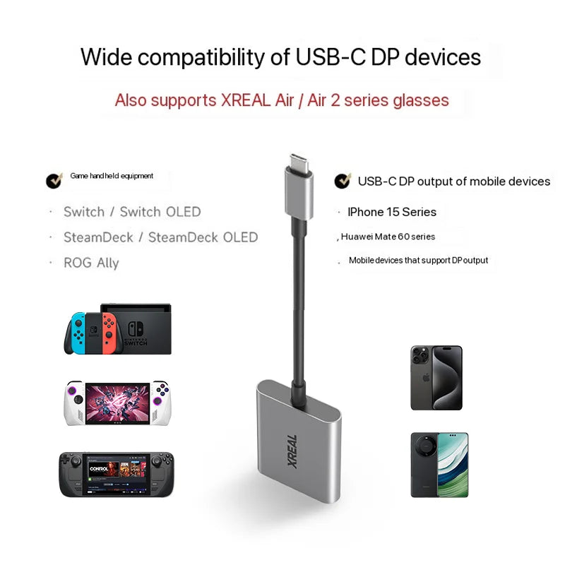 XREAL Hub 2-in-1 USB-C Adapter – 120Hz Fast Charging & Video Converter for XREAL AIR 2, PS4, PS5