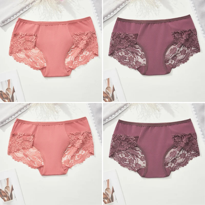 Women’s Lace Briefs 4-Piece Set - Soft Breathable Ruffle Trim Panties for Comfortable Daily Wear S-4XL