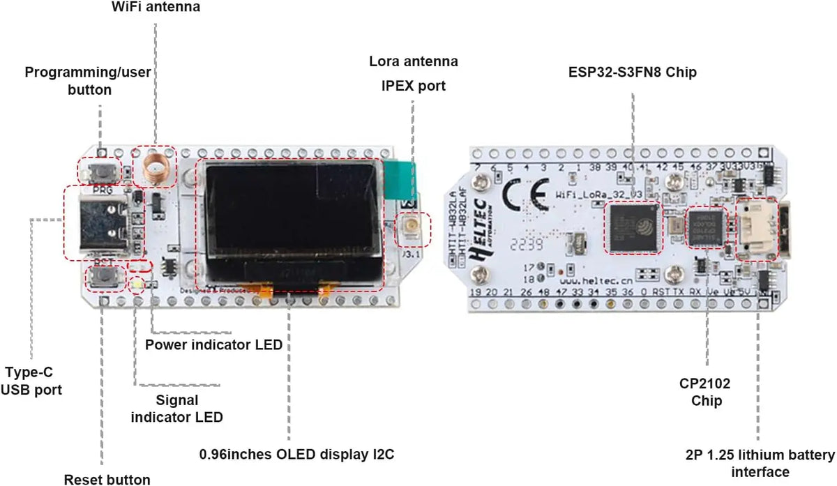 Heltec WiFi LoRa 32 V3 Development Board 2PCS - SX1262 LoRa, 0.96" OLED, WiFi & Bluetooth IoT Kit