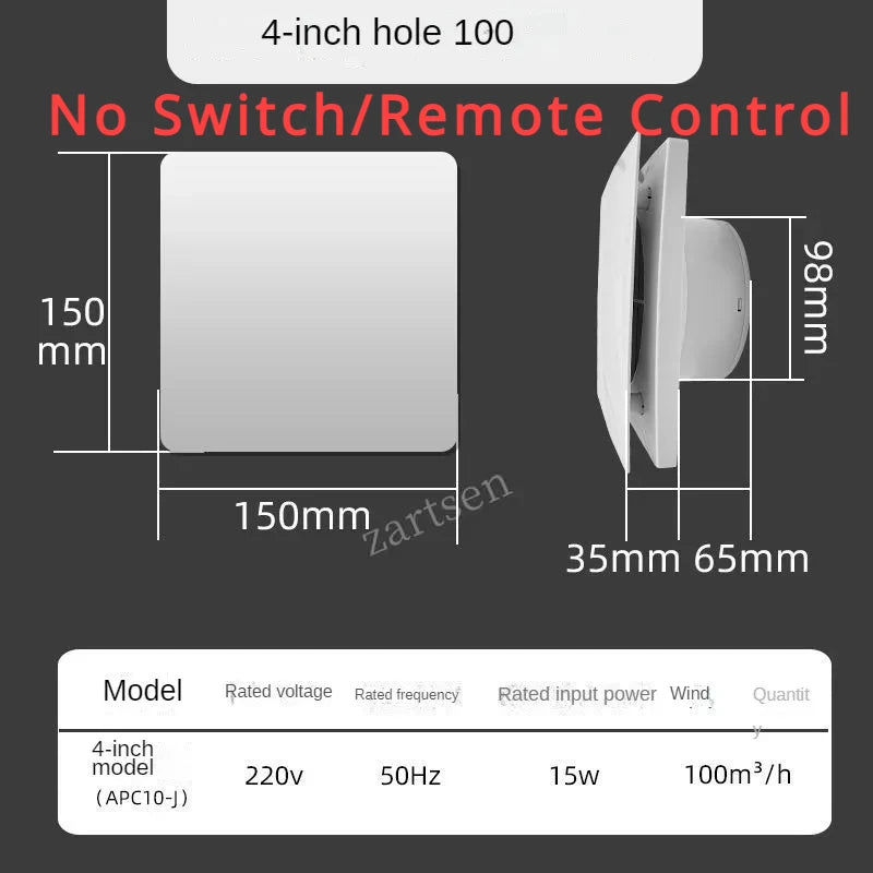 4 Inch High-Speed Exhaust Fan - Wall/Window Ventilator for Toilet, Kitchen & Bathroom with Remote Control