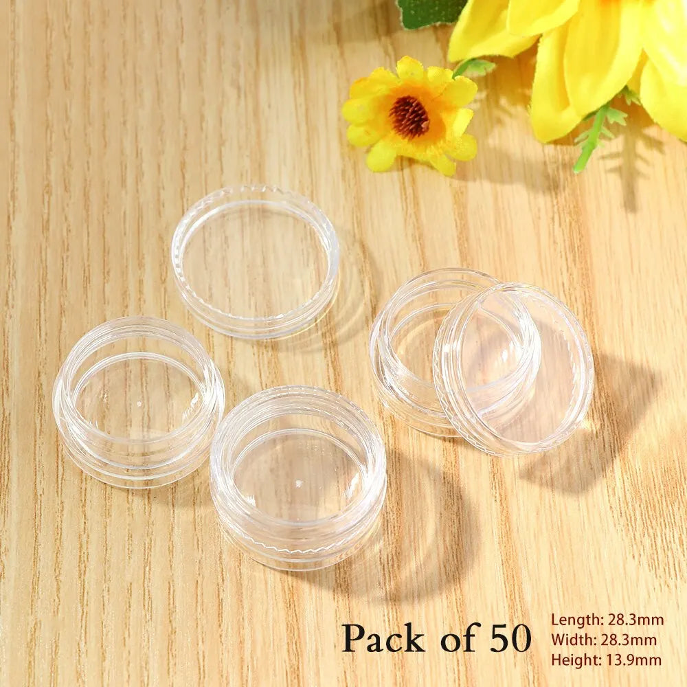 50Pcs Transparent Plastic Jewelry & Bead Storage Box Set – Small Round Containers for Makeup & Organizer