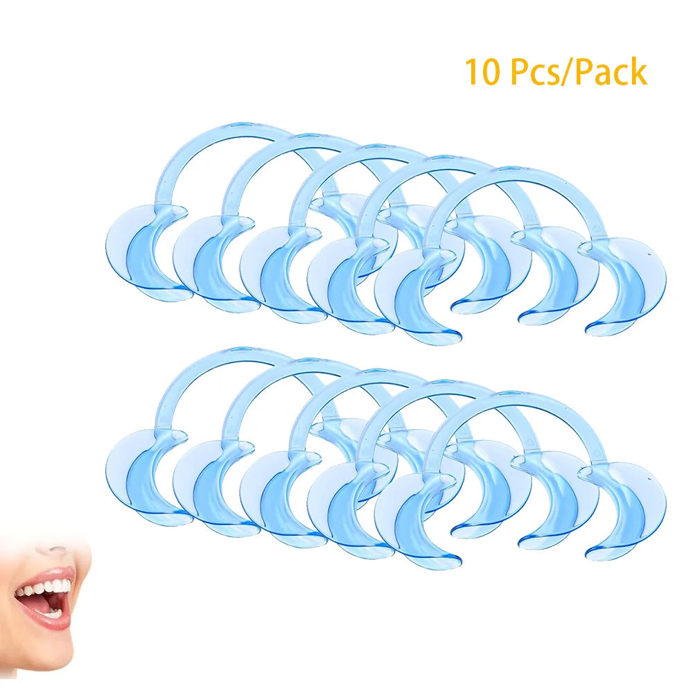 10pcs Dental Cheek Retractors – C-Shape Teeth Whitening & Intraoral Lip Opener, Clear & Blue