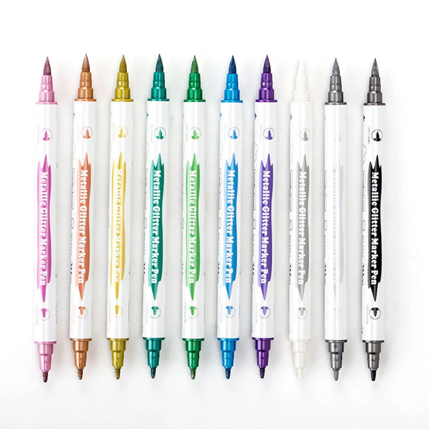 10PCS Dual Tip Metallic Marker Pens — Brush & Fine Nibs for DIY Cards, Scrapbooking, Art Supplies, Back-to-School