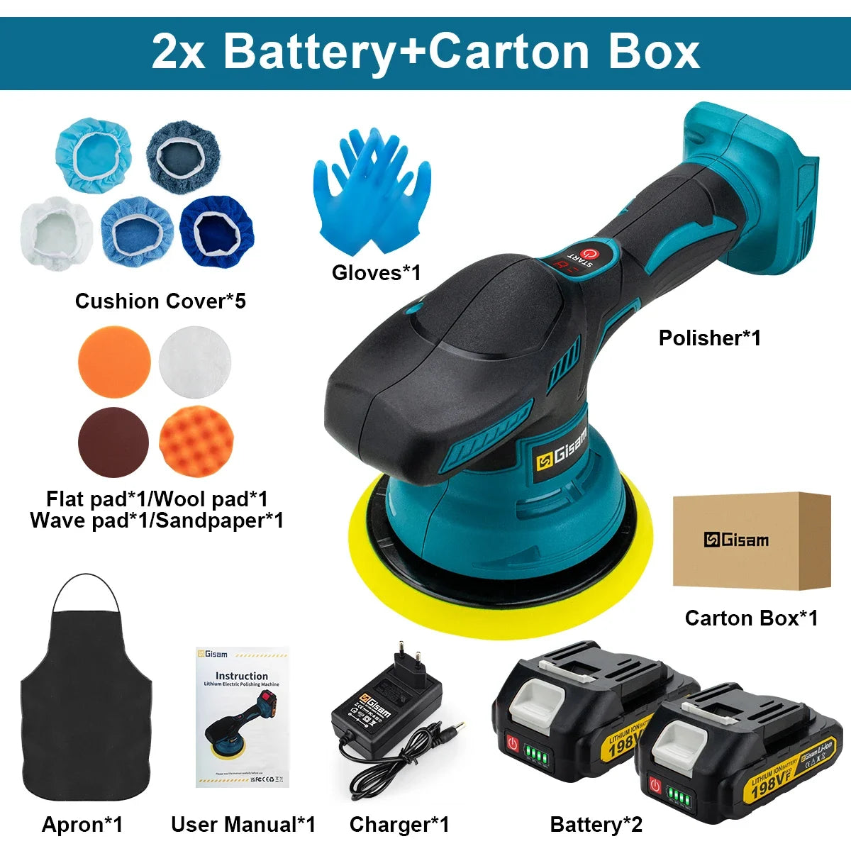 Gisam 8-Gear Digital Cordless Car Polisher β Electric Auto Waxing & Polishing Machine Compatible with Makita 18V Battery