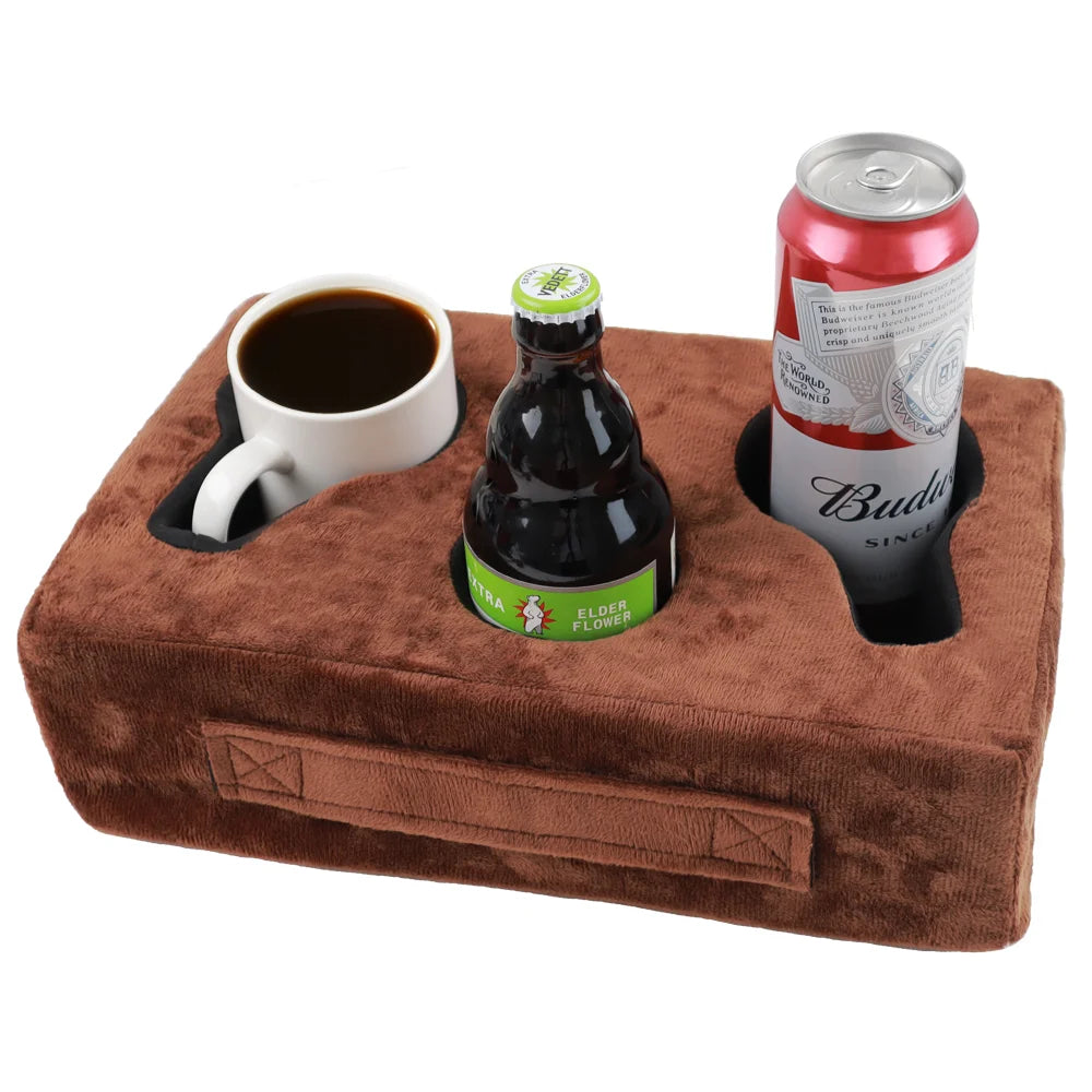 Sofa Cup Holder Pillow – Couch Arm Table Drink Caddy with Remote Holder for Sofa, Bed, RV & Car