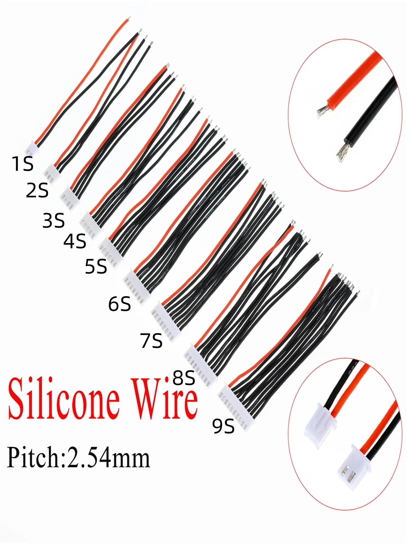 5pcs JST-XH 22AWG Silicone Wire Extension β Lipo Balance Charger Cable for RC Batteries (1/2/3/4/5/9S)