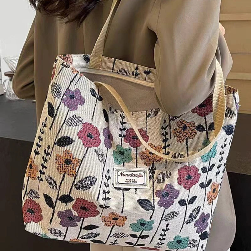 Large Capacity Women’s Single Shoulder Bag – Ins Style Canvas Tote for Class, Work, and Commuting