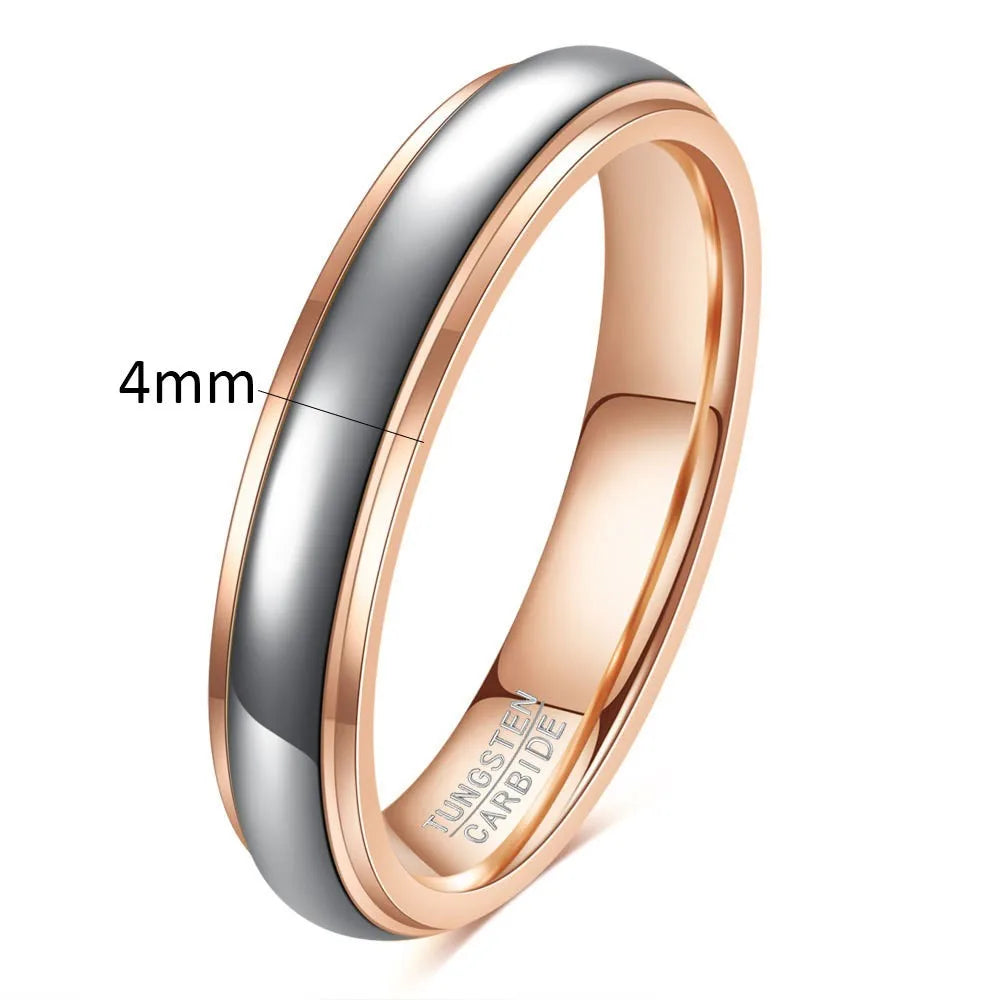 Classic 4/6mm Tungsten Wedding Band – Rose Gold Curved Stainless Steel Ring for Men & Women Couples Jewelry