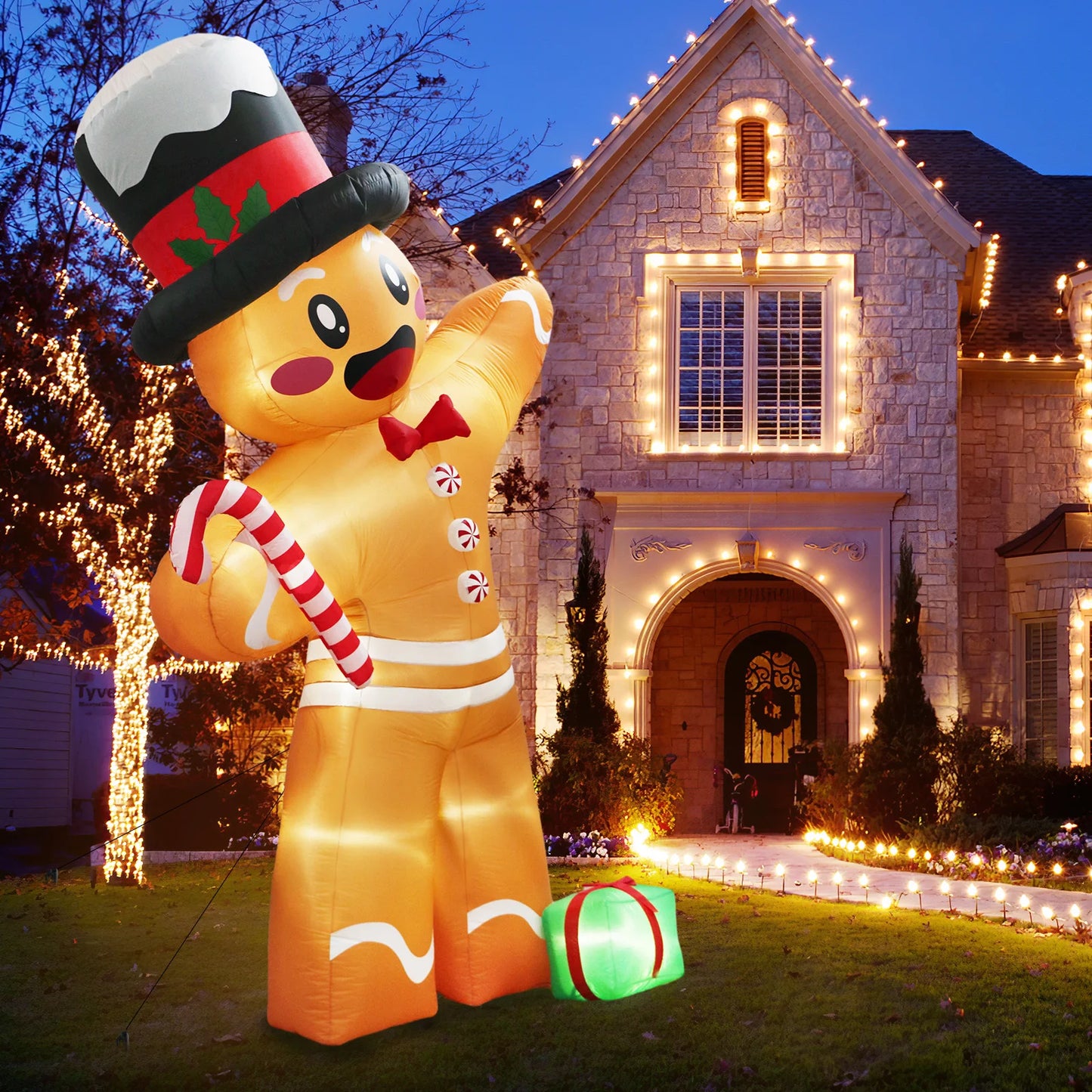 OurWarm 12FT Giant Gingerbread Inflatable – Outdoor Christmas Decoration for Lawn, Garden, and Holiday Display