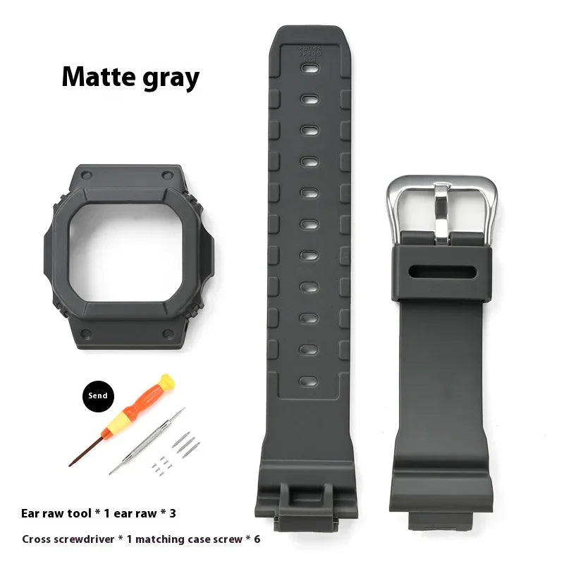 Matte Resin Bezel and Rubber Strap Set for Casio G-Shock DW-5600, GW-M5610, G-5000 & GWB-5600 - Replacement Watch Case and Band Accessories