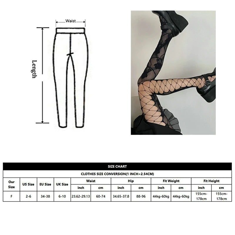 Gothic Fishnets Stockings - Lolita Mesh Tights for Women, Y2k Pantyhose with Pattern Leggings, Sexy Lingerie