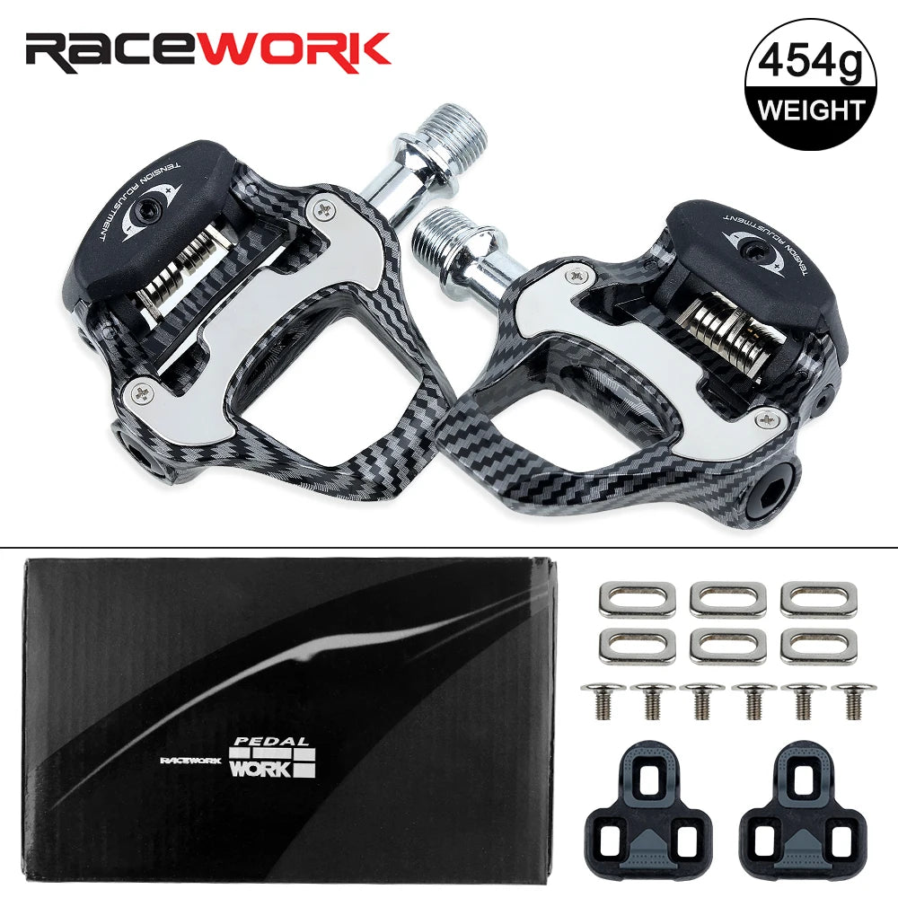RACEWORK Carbon Fiber Road Bike Pedals Ultra-Light SPD Keo Self-Locking Professional Cycling Pedals