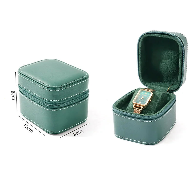 Single Watch Travel Case — PU Leather Watch Box with Removable Cushion, Portable Jewelry Storage & Organizer