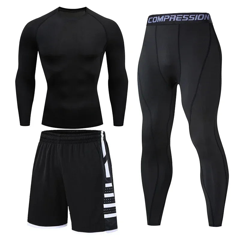 Men's Running Tracksuit Set - Compression Fitness Sportswear With Leggings, Gym Tights & Training Sweatpants