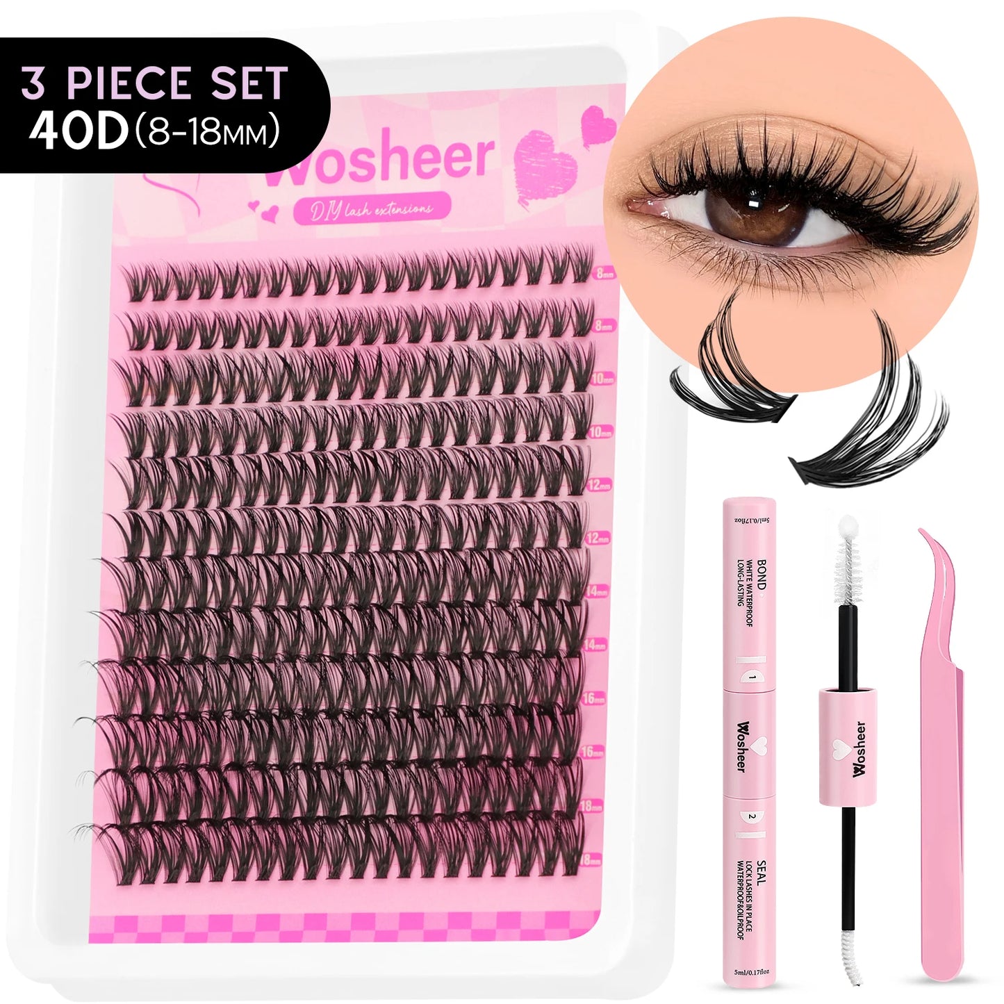 WOSHEER Lash Clusters Kit – Spiky Volume Individual Eyelash Extensions DIY Manga-Style Faux Mink Cluster Lashes