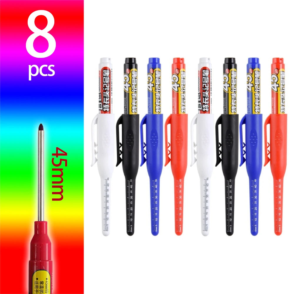 45mm Deep-Hole Carpenter Marker Pen - Long-Nib Woodworking Marking Pen for Measuring & Construction